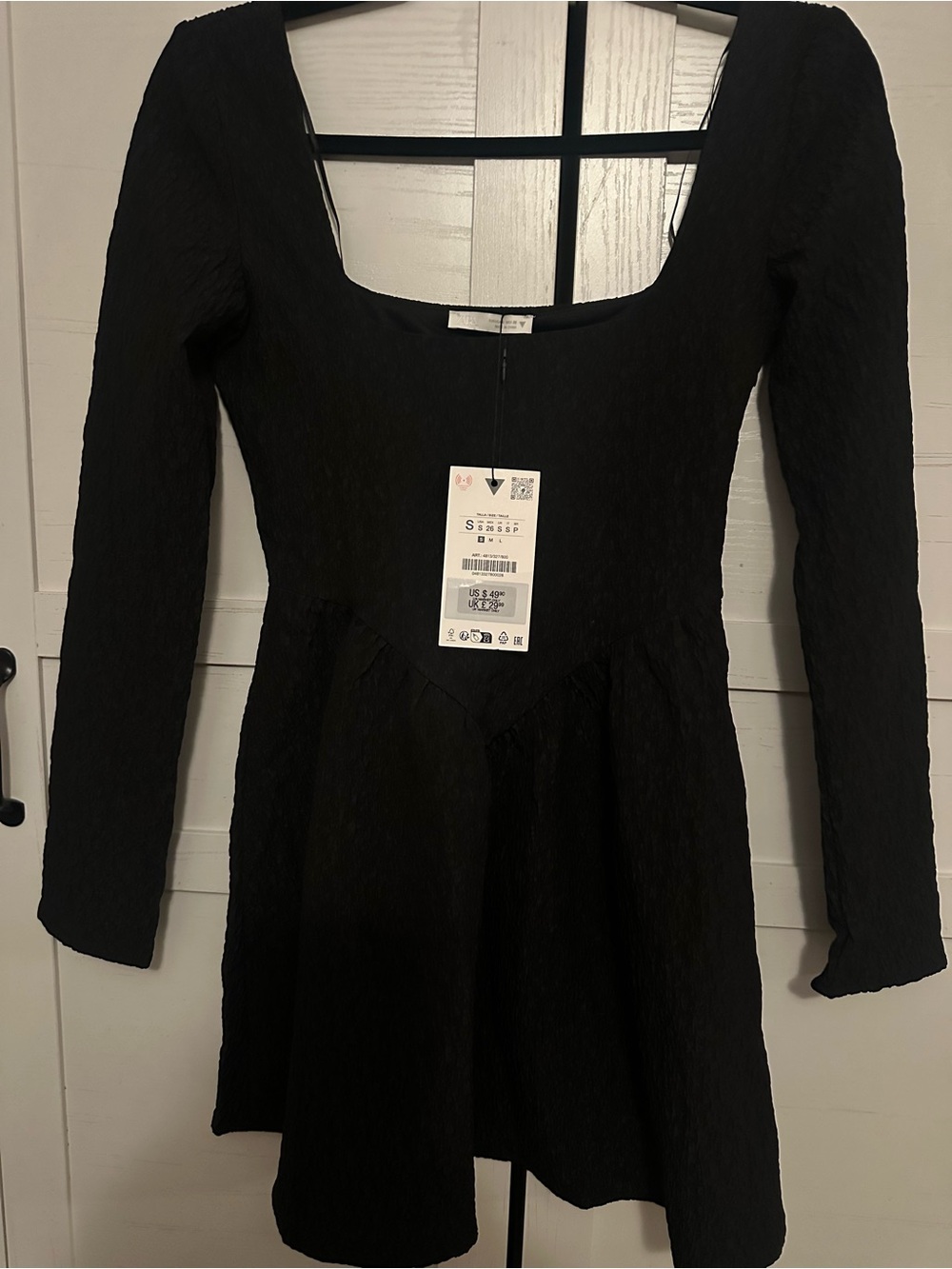 Zara Black Long-Sleeve Square-Neck Mini Dress